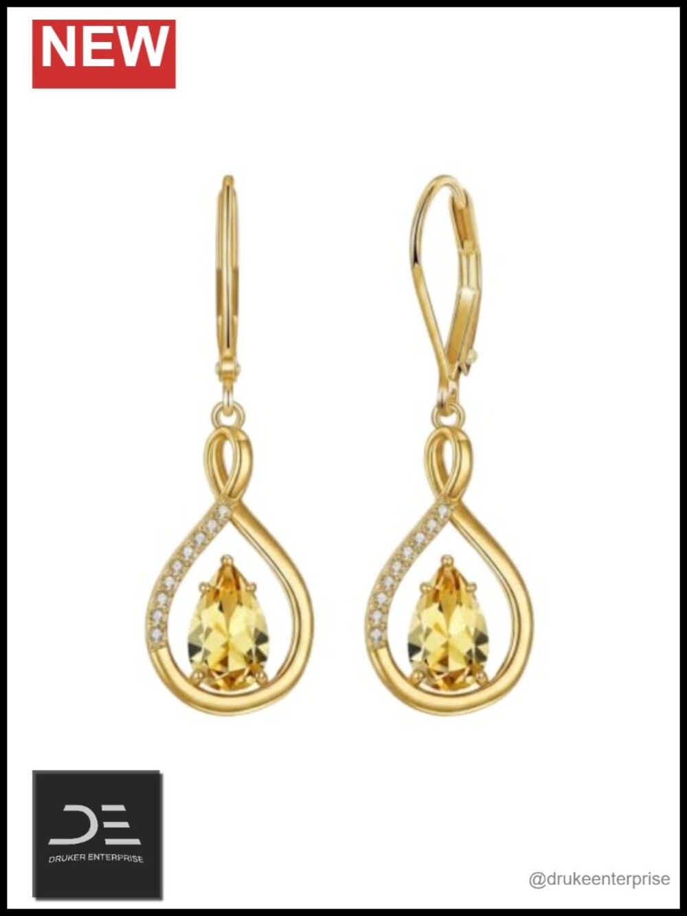 14K Gold Plated Infinity Teardrop Dangle Earrings Leverback